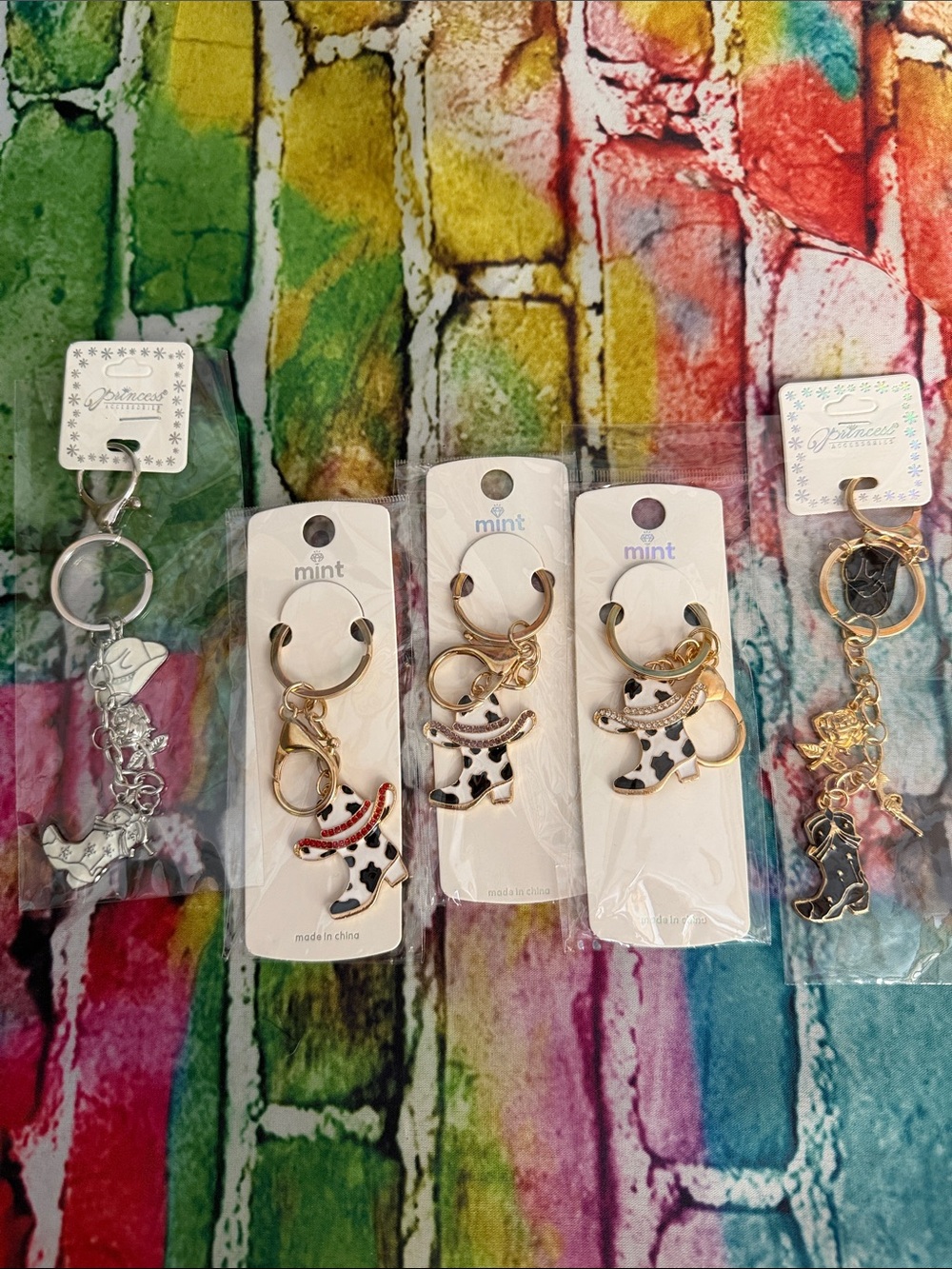 Black & White Cow Print Key & Card Holder with Gold Hardware